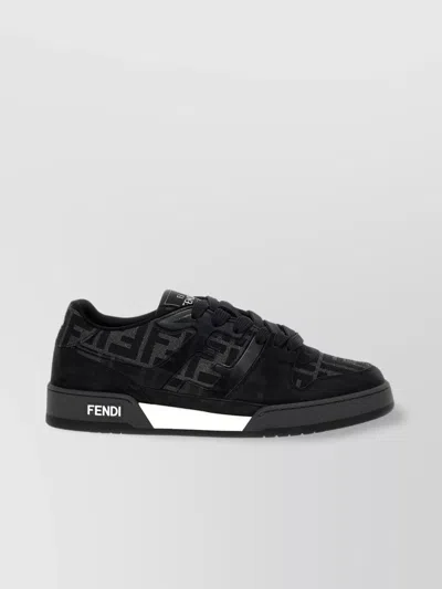 Fendi Low-top Round Toe Rubber Sole Sneakers In Black