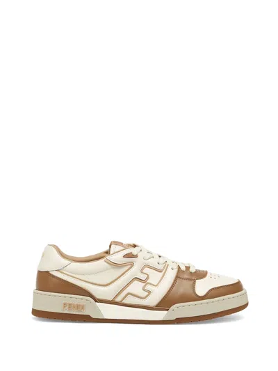 Fendi Low Top Sneaker In Brown Leather In Nocciola Bianco Mou Mou
