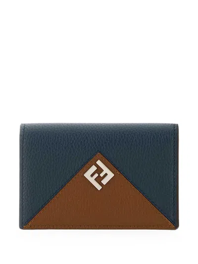 Fendi Lui Ff Logo Leather Card Holder In Blue