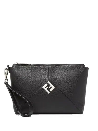 Fendi Lui Logo-plaque Pouch Bag In Yellow