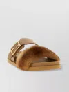 Fendi Light Brown Leather And Mink Slides
