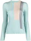 FENDI LUXURIOUS COLOR-BLOCKED RIBBED SILK-BLEND TOP FOR WOMEN