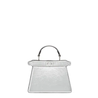 Fendi Luxurious Lamb Leather Crossbody Handbag In Argentopal For Women In Silver