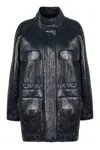 Fendi High-neck Leather Jacket In Navy