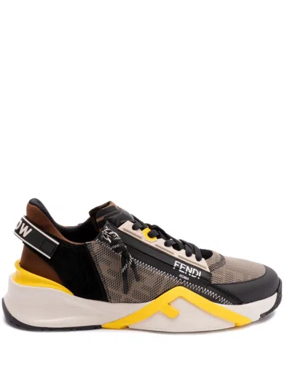 Fendi Streamline Leather Sneakers With Embossed Ff Print In Multi