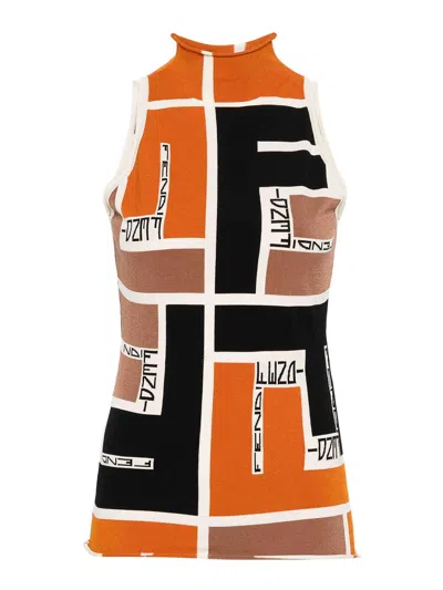 Fendi Women Printed Turtle-neck Top In Black