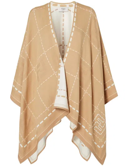 Fendi Macro Check Poncho In Brown