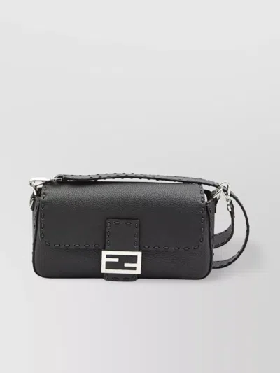 Fendi Macro-stitch Messenger Bag Detachable Strap In Black
