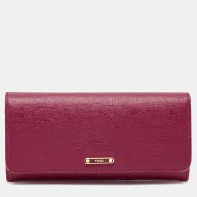 Pre-owned Fendi Magenta Leather Crayons Continental Wallet In Pink