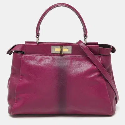 Pre-owned Fendi Magenta Leather Medium Peekaboo Top Handle Bag In Pink