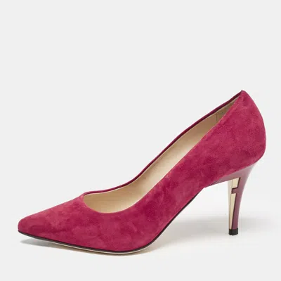 Pre-owned Fendi Magenta Pink Suede Pointed Toe Pumps Size 36