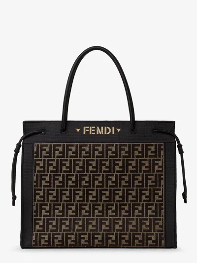 Fendi Magic Shopper Bag In Ff Fabric With Embroidered Logo On The Front In Black