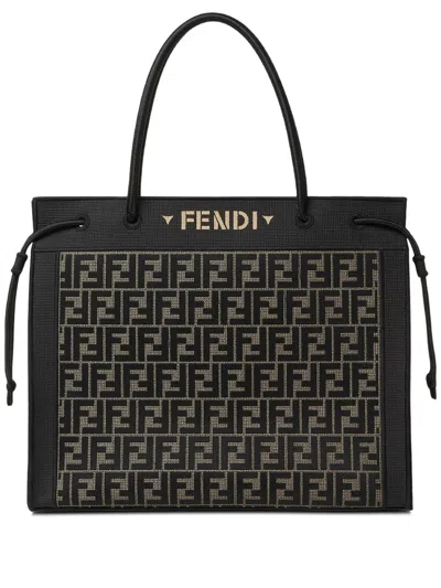 Fendi Magic Shopper Large Shopper In Embroidered Ff Fabric Brown