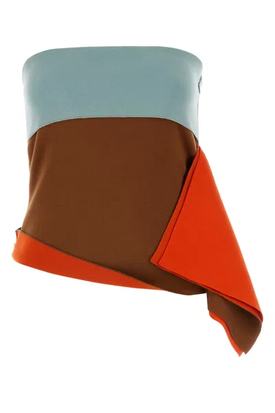 Fendi Multicolor Stretch Wool Blend Top In Brown