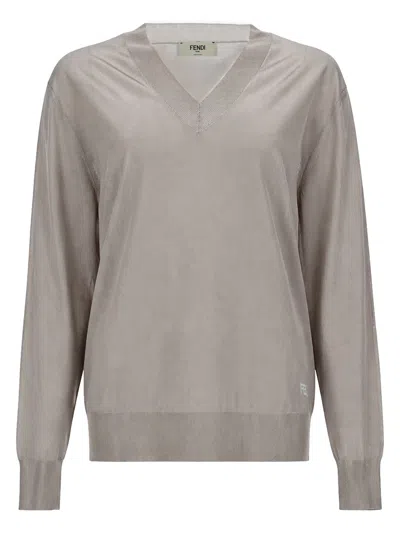 Fendi Maglia In Viscosa Lucida In Gray