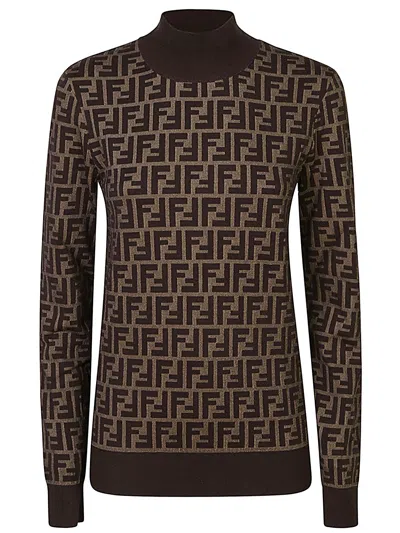 Fendi Maglia Maglia In Cotone Ff Marrone In Brown