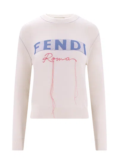 Fendi Ivory Stretch Cashmere Blend Sweater In Neutral