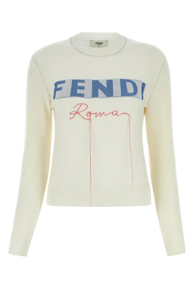 Fendi Ivory Stretch Cashmere Blend Sweater In Neutral