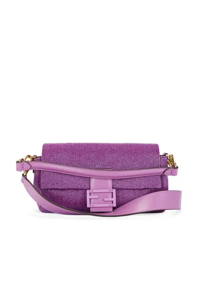 Pre-owned Fendi Mama Baguette Beaded Shoulder Bag In Purple