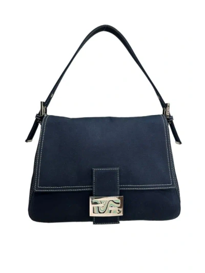 Fendi Mama Baguette Blue Canvas In Black