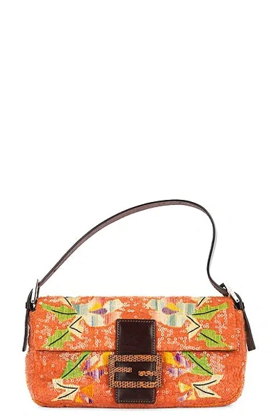 Fendi Mama Embroidered Baguette Shoulder Bag In Orange