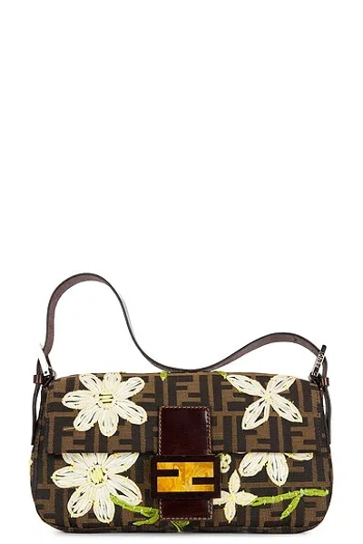 Fendi Mama Floral Embroidered Baguette Shoulder Bag In Brown
