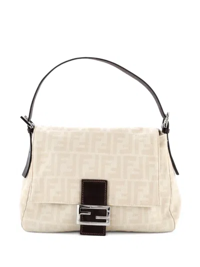 Pre-owned Fendi Mama Forever Bag Zucca Canvas Shoulder Bag In Neutral