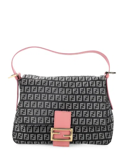 Pre-owned Fendi Mama Forever Bag Zucchino Canvas Shoulder Bag In グレー