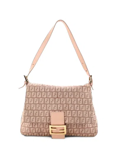 Pre-owned Fendi Mama Forever Bag Zucchino Canvas Shoulder Bag In Pink