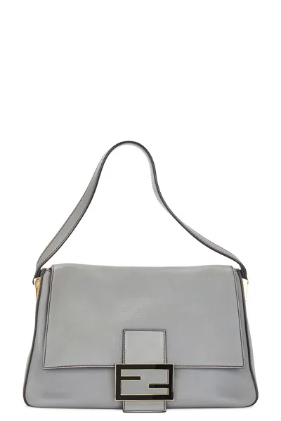Fendi Mama Leather Baguette Shoulder Bag In Grey