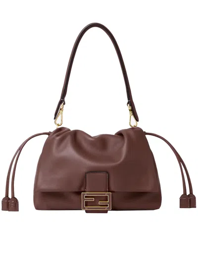 Fendi Women Mamma Baguette Medium Leather Crossbody Bag In Brown