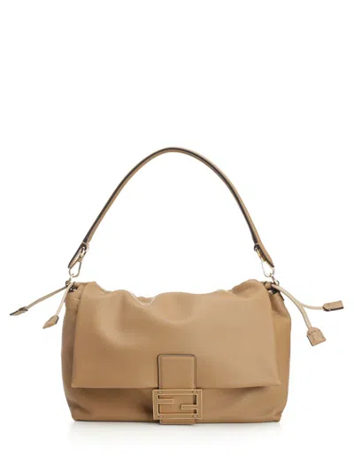 Fendi Mamma Bag.l Nappa Blossom Shoulder Bags Beige In Brown