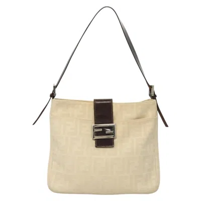 Pre-owned Fendi Mamma Baguette Beige Canvas Shoulder Bag ()