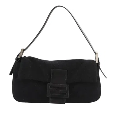 Pre-owned Fendi Mamma Baguette Black Wool Shoulder Bag ()