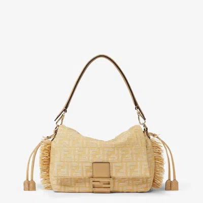 Fendi Jacquard Fabric Bag With Raffia Ff In Brown