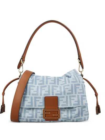 Fendi Mamma Baguette Ff Denim Shoulder Bag In Blue