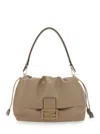 Fendi 'mamma Baguette Grande' Beige Shoulder Bag With Ff Metallic Plaque In Leather Woman