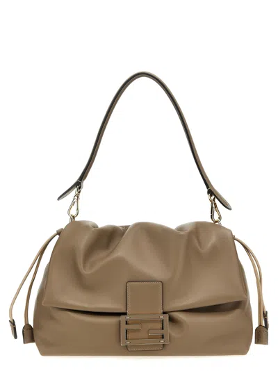 Fendi Mamma Baguette Large Shoulder Bag In Gray
