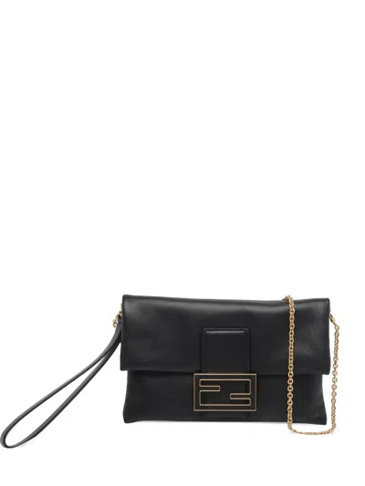 Fendi Mamma Baguette Leather Clutch Bag In Black