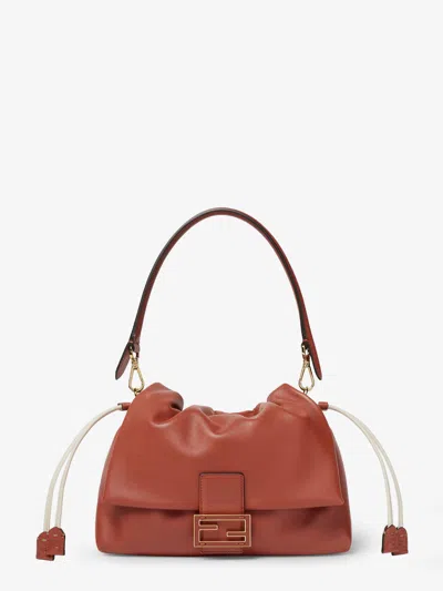 Fendi Mamma Baguette Leather Shoulder Bag In Red