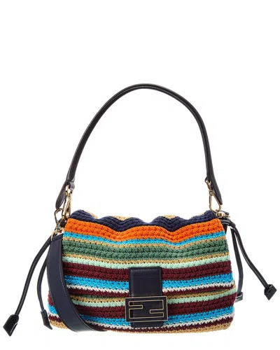 Fendi Mamma Baguette Medium Crochet & Leather Shoulder Bag In Multi