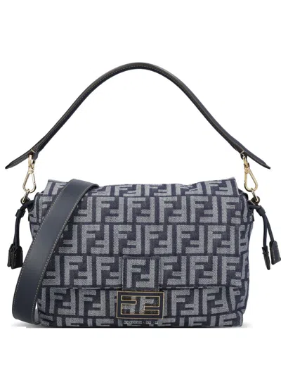 Fendi Mamma Baguette Medium Leather Handbag In Blue