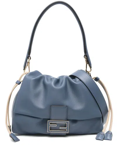 Fendi Mamma Baguette Medium Nappa Leather Bag In Blue