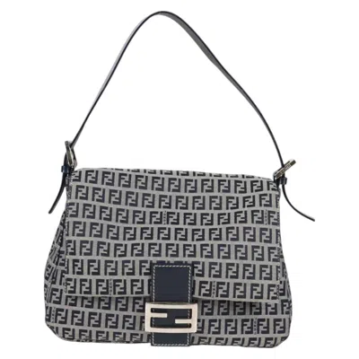 Pre-owned Fendi Mamma Baguette Navy Canvas Shoulder Bag ()