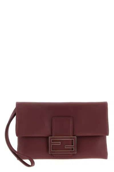 Fendi Nappa Leather Mamma Baguette Pouch With Chain In Burgundy