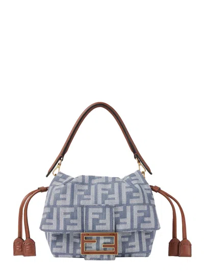 FENDI FENDI 'MAMMA BAGUETTE SMALL' BROWN HANDBAG WITH FF CLOSURE ON THE FRONT IN COTTON BLEND WOMAN