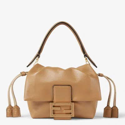 Fendi Mamma Baguette Small Bag In Beige Nappa Women In Brown