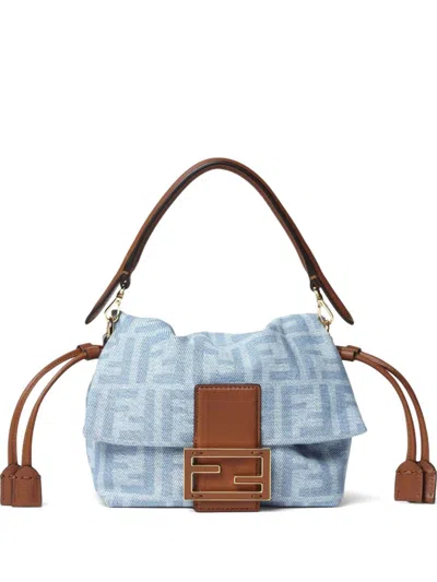 Fendi Mamma Baguette Mini Denim Shoulder Bag In Blue
