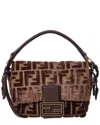 Fendi Mamma Baguette Small Ff Jacquard Velvet & Leather Shoulder Bag In Brown