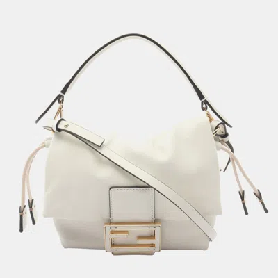 Pre-owned Fendi Mamma Baguette Small Handbag Leather White